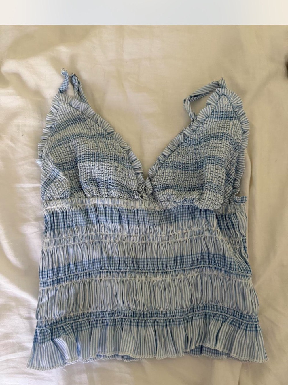 NEVER WORN BEFORE. Hazel and Olive Light Blue Smocked V-Neck Women's Top